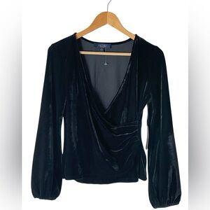 Rachel Roy Black Velvet surplice V neck top